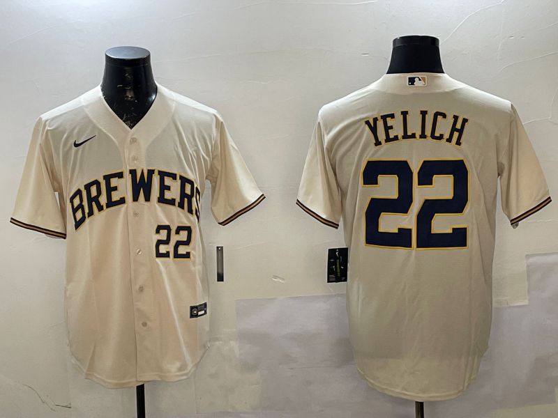 Men Milwaukee Brewers #22 Yelich Cream Game 2025 Nike MLB Jersey style 1->oakland athletics->MLB Jersey